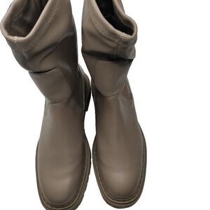 H&M Beige Women 10 Faux Leather Platform Jadon 90s Chunky Hiking Ankle Boots Y2K